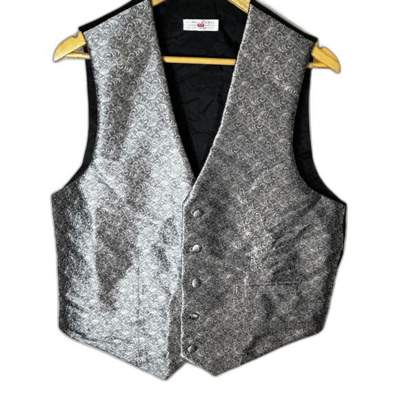 Carrot & Gibbs Men's Silver Gray 100% Silk Paisley Hand-Crafted Suit Vest Sz 42 - Picture 2 of 14